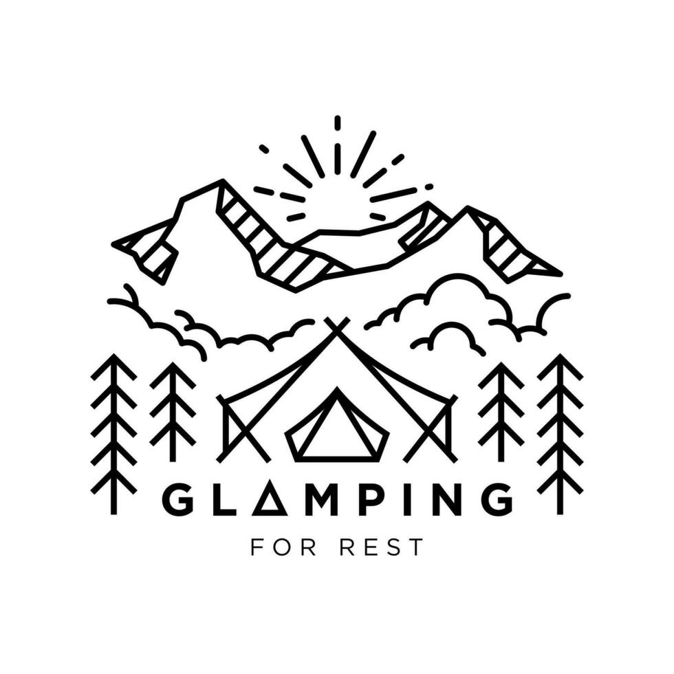 glamourös Camping Jahrgang Monoline Vektor Illustration