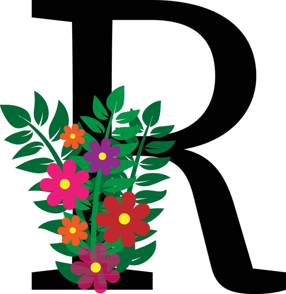 r blommig alfabet design vektor
