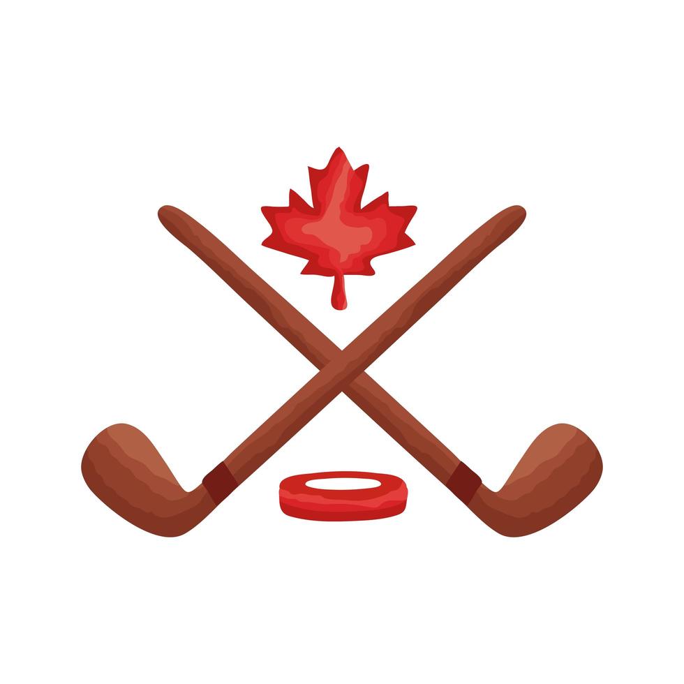 hockeyutrustning och lönnlöv kanadensisk platt stil vektor