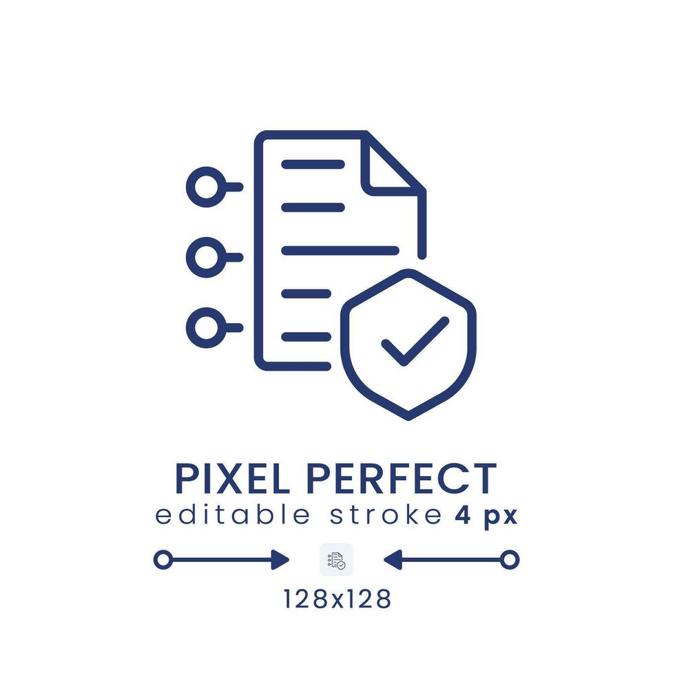 Cybersäkerhet försäkring linjär skrivbordet ikon. minska risker. uppkopplad företag. pixel perfekt 128x128, översikt 4px. gui, ux design. isolerat användare gränssnitt element för hemsida. redigerbar stroke vektor