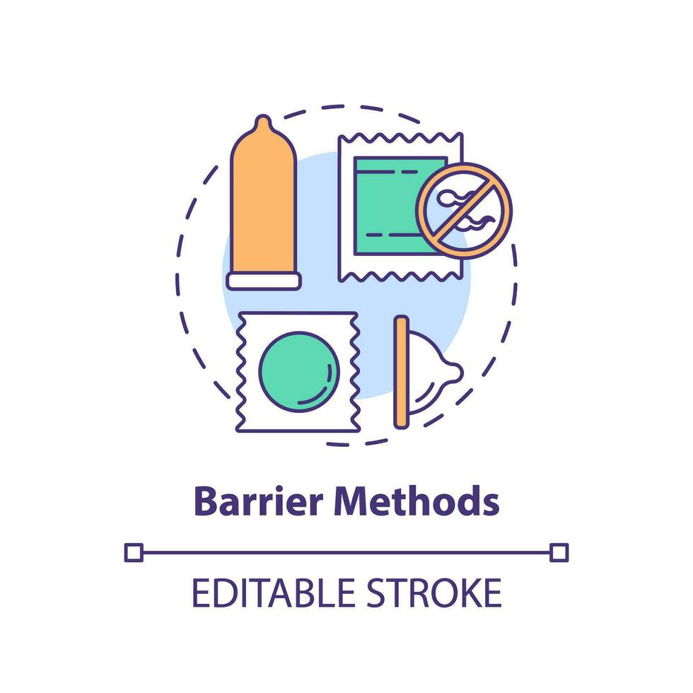 Barriere Methoden Konzept Symbol. vorbeugend Medizin. Verhütungsmittel Hilfe. Familie Planung. Geburt Kontrolle. gesund Frau abstrakt Idee dünn Linie Illustration. isoliert Gliederung Zeichnung. editierbar Schlaganfall vektor