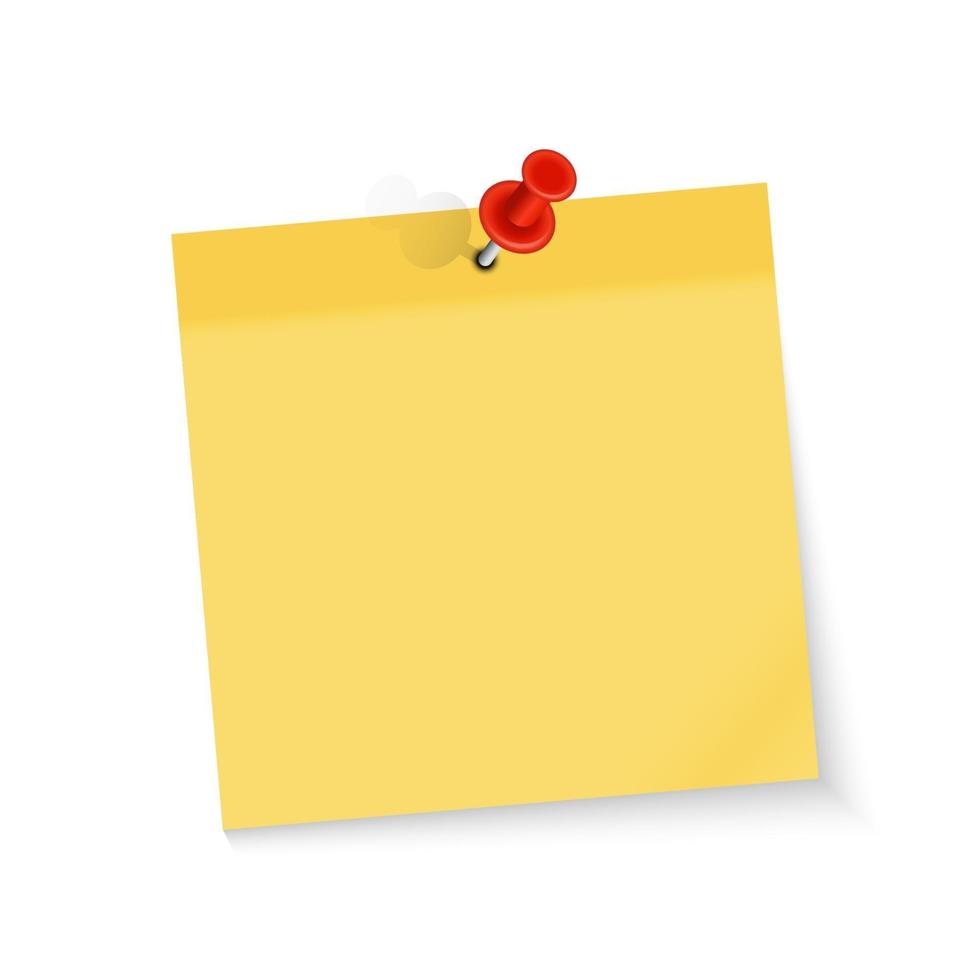 farbiger leerer Papiernotizaufkleber mit roter Stecknadel für Bürotext oder Geschäftsnachrichten vektor