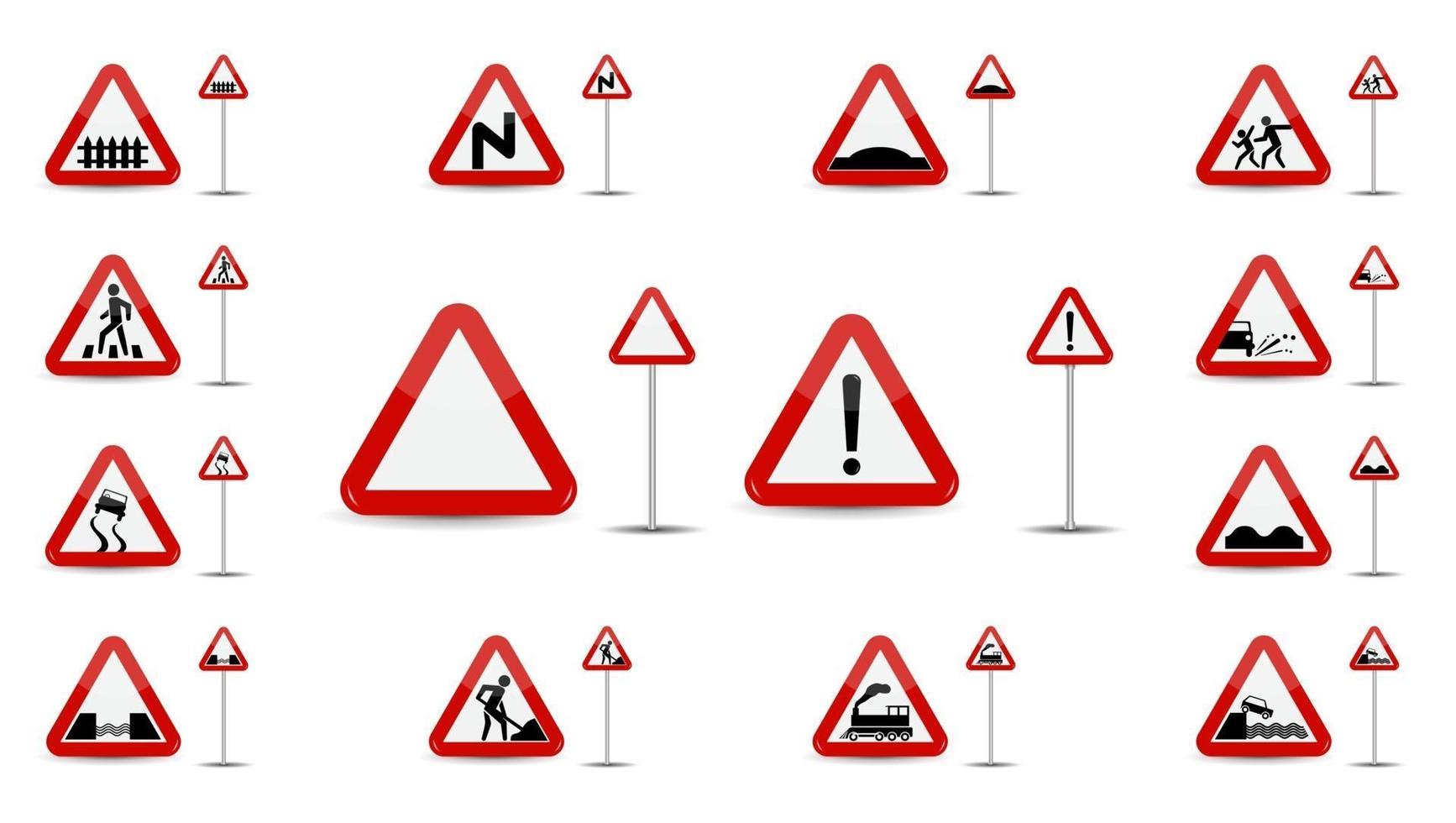 Satz Warnzeichen im roten Dreieck ist eine skizzenhafte verschiedene Arten von Sonderzeichen für Autofahrer vektor