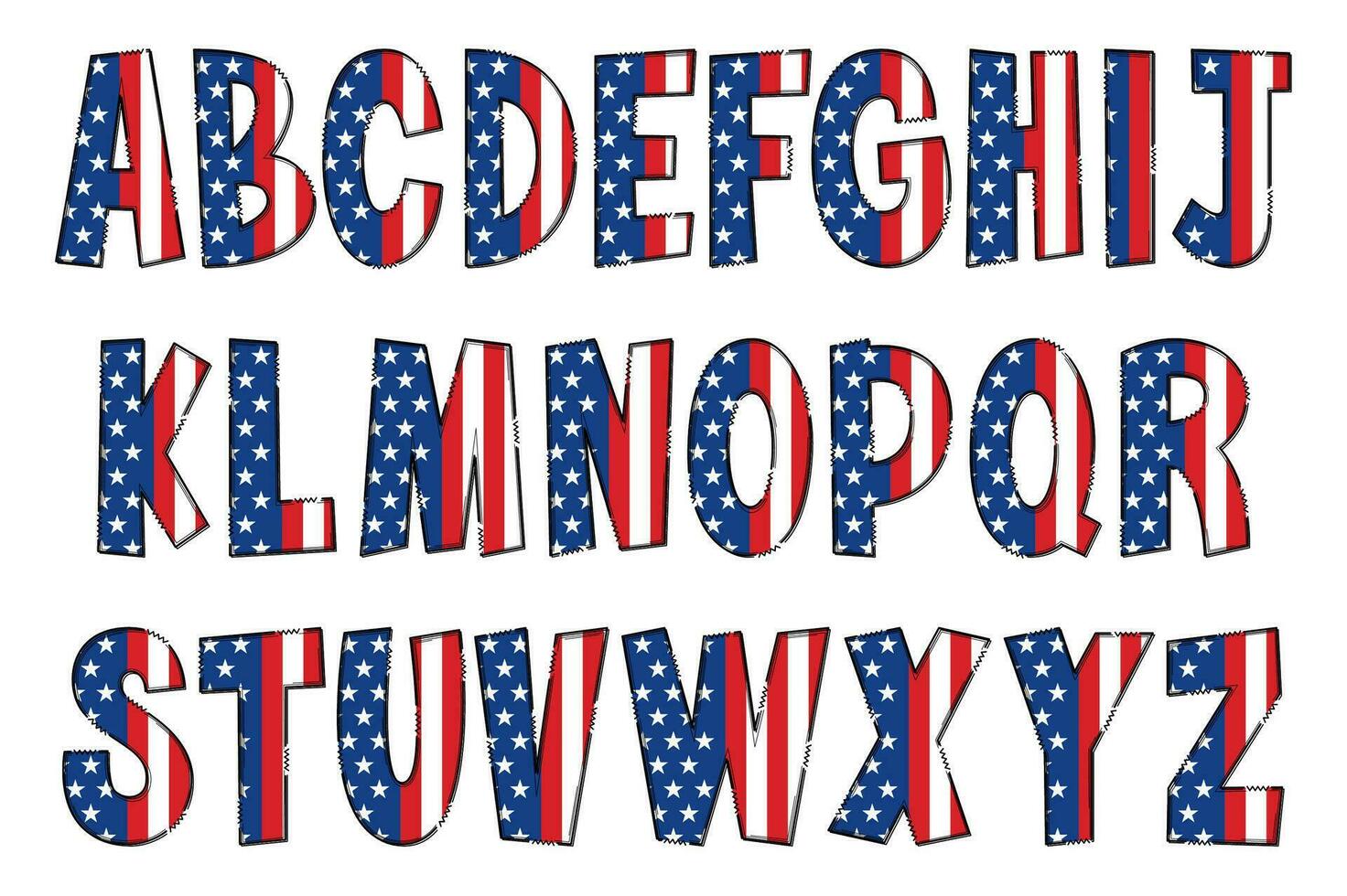 handgjord amerikan flagga brev. Färg kreativ konst typografisk design vektor