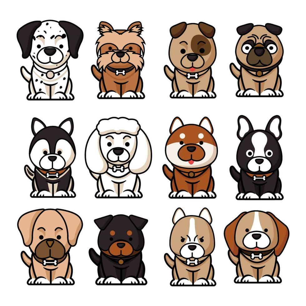 Karikatur süß Hund Charakter Symbol Vektor Illustration einstellen
