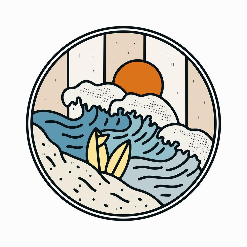 de trippel- vågor på de strand i de sommar vektor t skjorta klistermärke illustration
