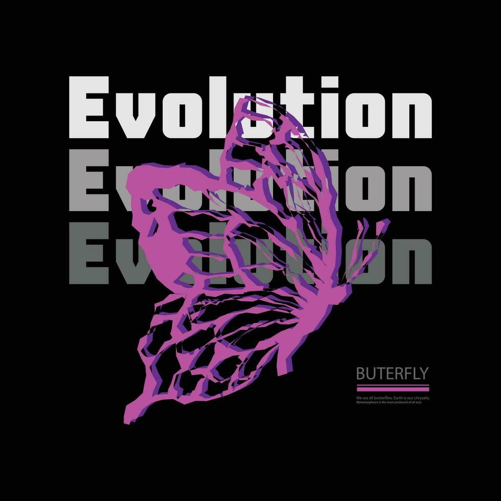 Evolution buterfly t skjorta design, affisch, skriva ut, baner, flygblad, vykort vektor