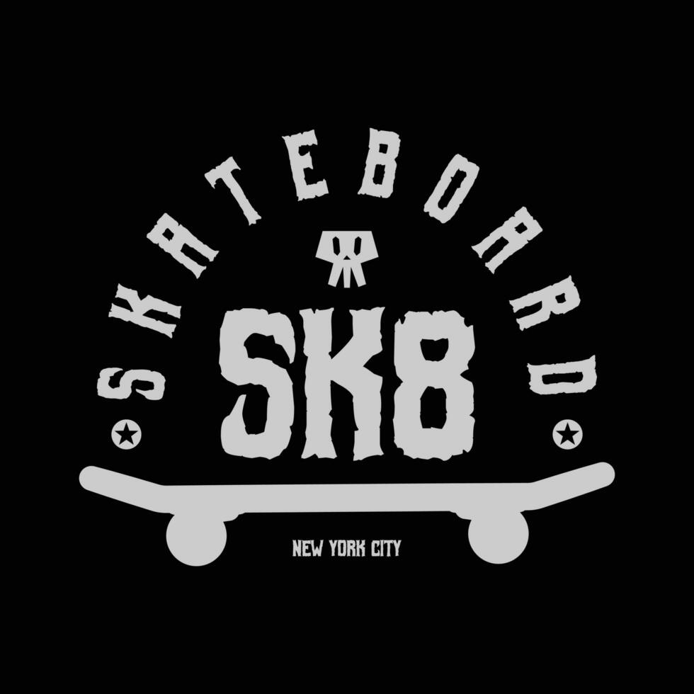 skateboard och skateboardåkning. grunge bakgrund. stämpel typografi, t-shirt grafik, affisch, skriva ut, baner, flygblad, vykort vektor