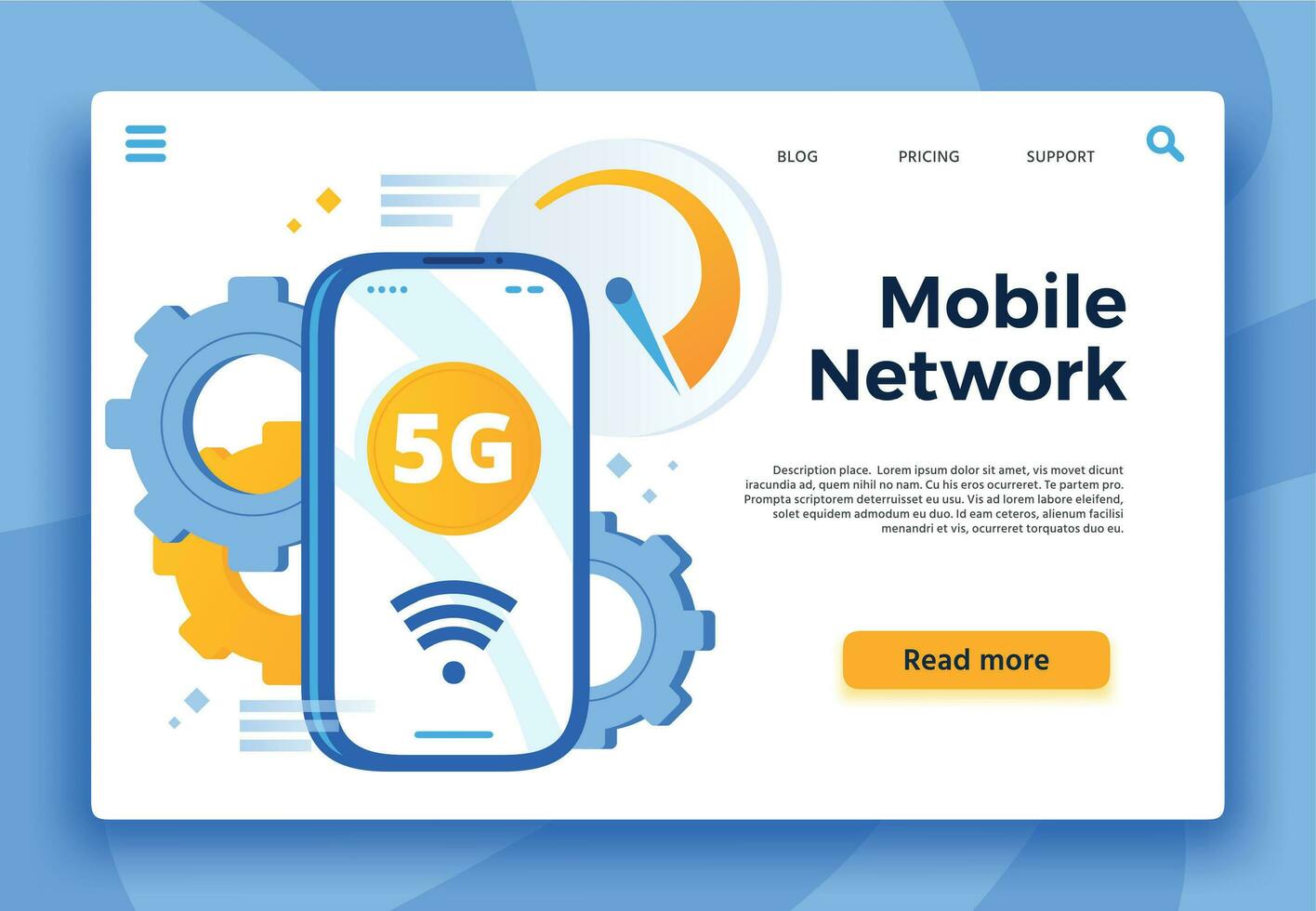 mobil 5g nätverk landning sida. kommunikation systemet, cellulär förbindelse och snabb internet för smartphone vektor illustration