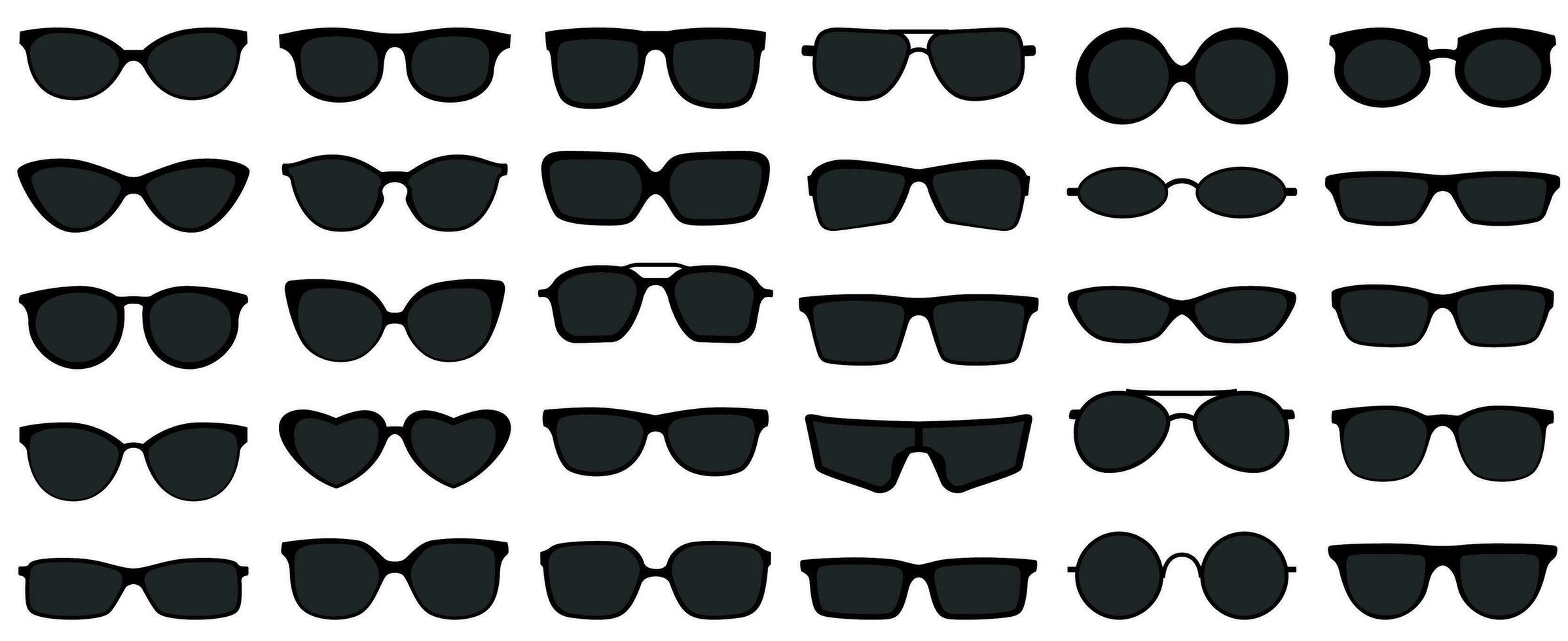 Sonnenbrille Symbole. schwarz Sonnenbrille, Herren Brille Silhouette und retro Brillen Symbol Vektor einstellen