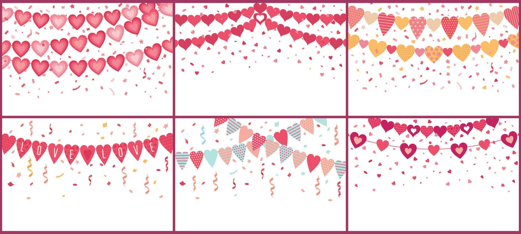 Ammer Liebe Herzen. Liebe Girlande, Valentinstag Party Dekoration Herz Flaggen mit Farbe Konfetti Vektor einstellen