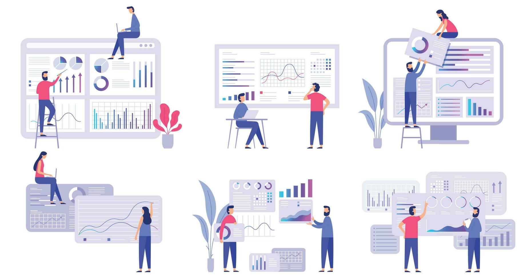 marknadsföra prognos. trender analys, företag marknadsföring strategi och marknadsföra prognostisering platt vektor illustration uppsättning