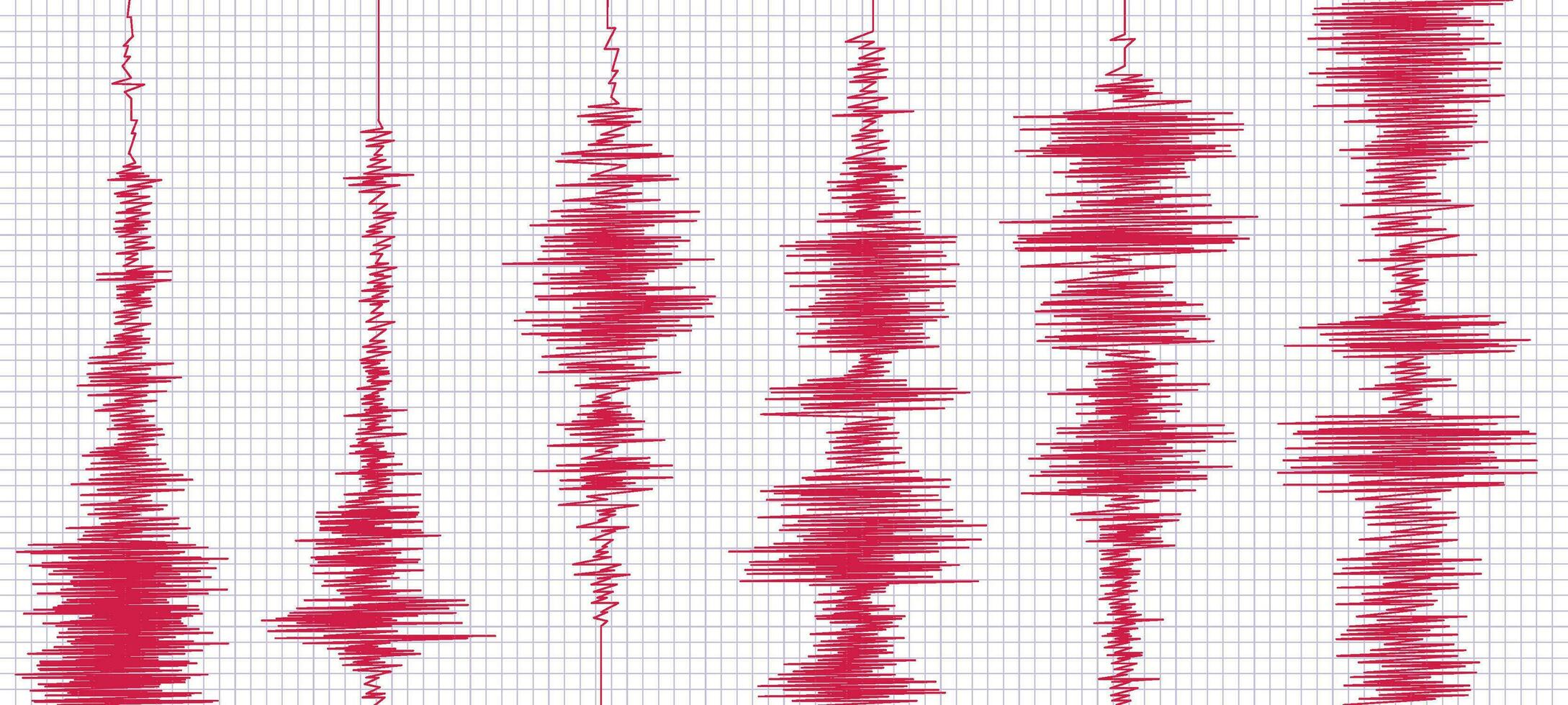 seismogram jordbävning Graf. oscilloskop vågor, seismogram vågform och seismisk aktivitet grafer vektor illustration