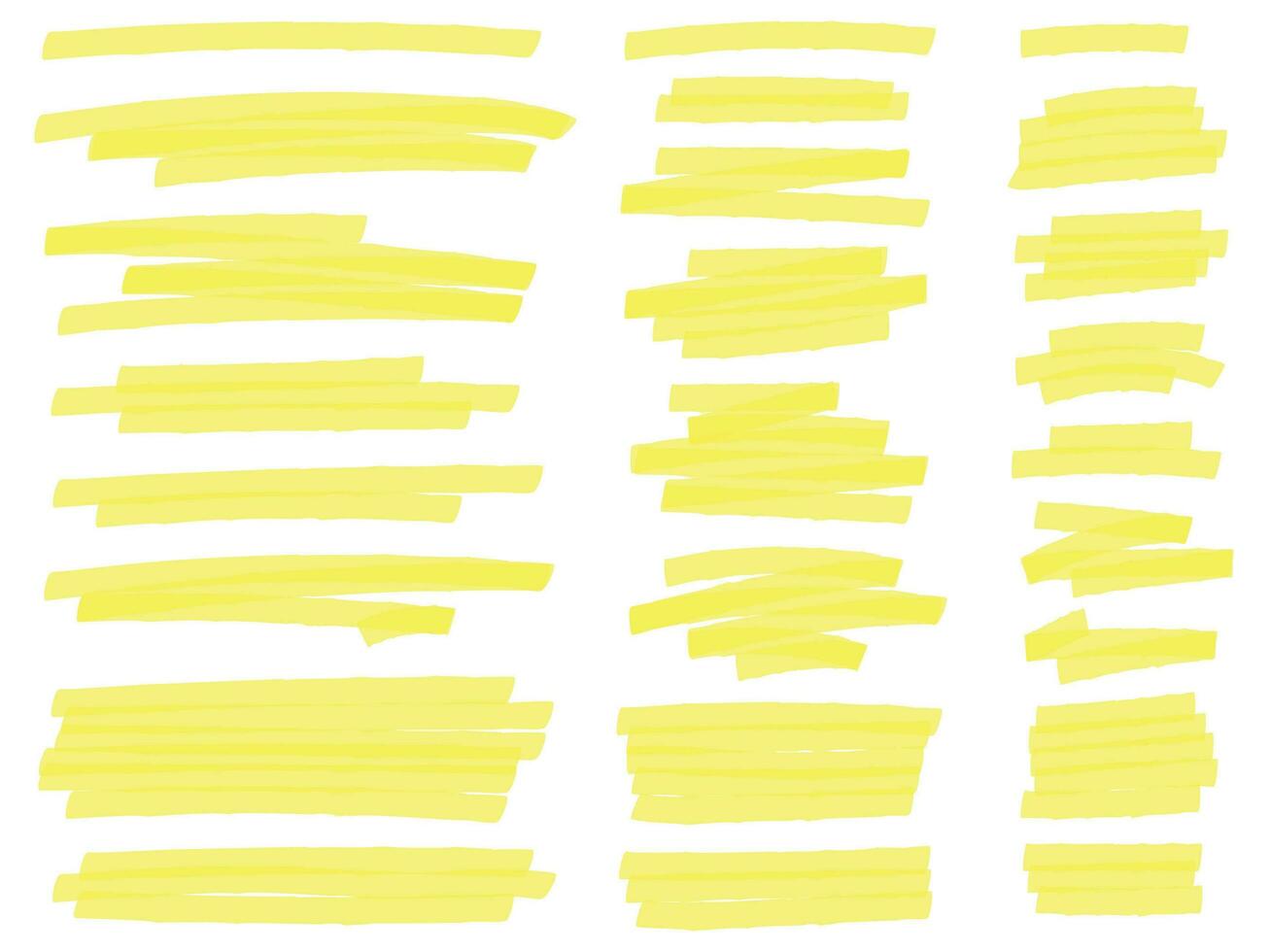 markera markör rader. gul text stryknings markörer slag, slingor märkning vektor uppsättning