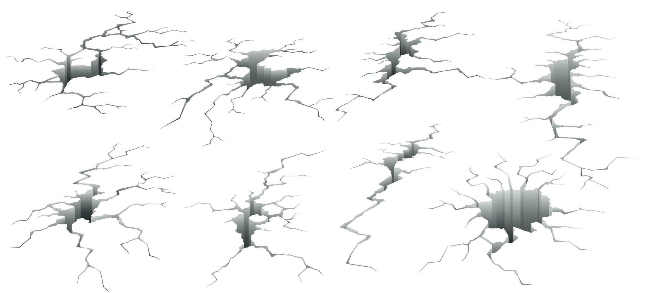Boden Risse. Erdbeben Riss, Loch bewirken und geknackt Oberfläche isoliert Vektor Illustration einstellen