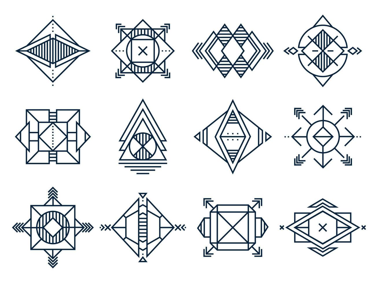 geometrisch Formen. abstrakt Dreiecke Kunst, Schmuck geometrisch gestalten und Linie kosmisch Star Vektor Illustration einstellen