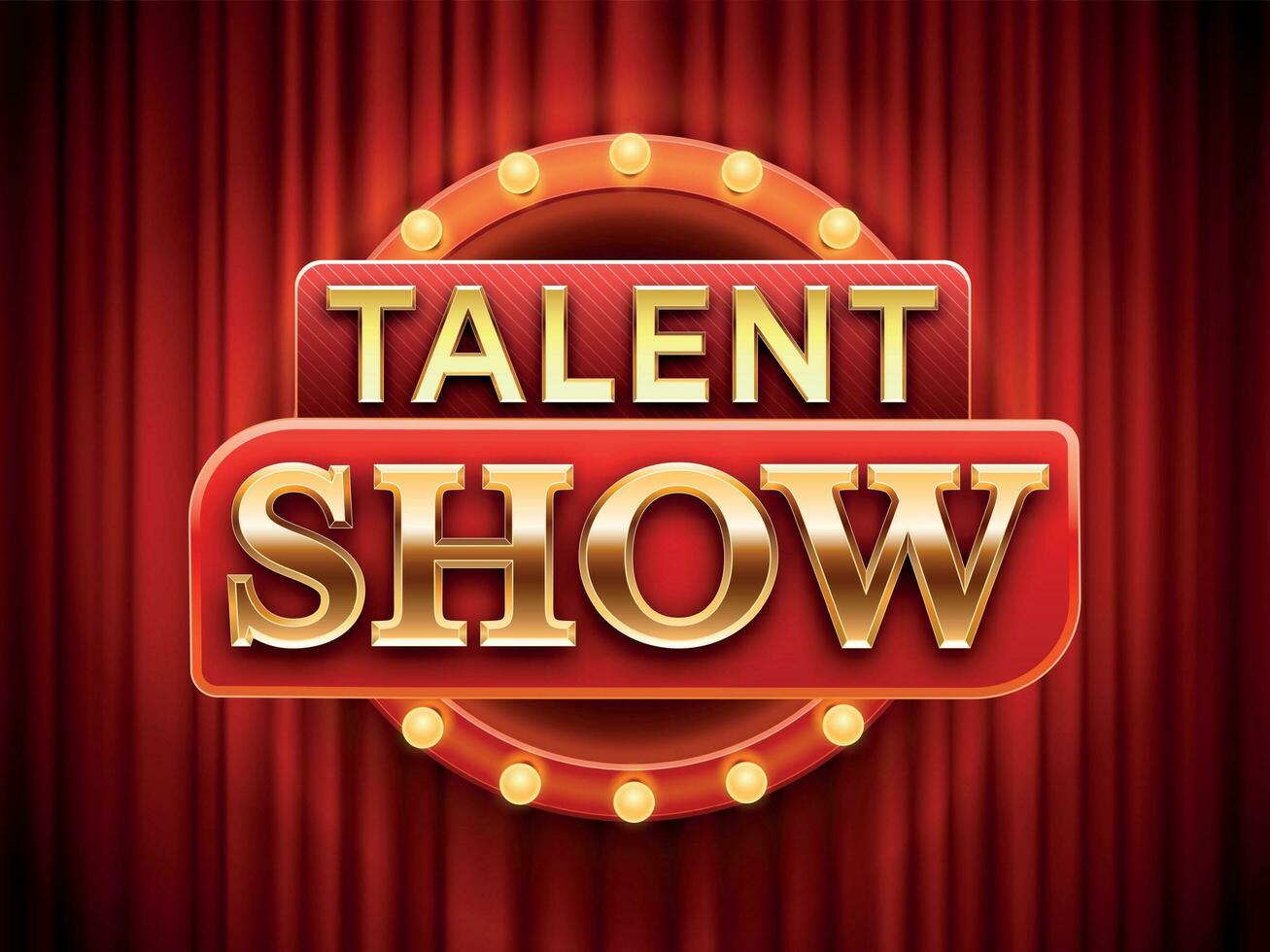 Talent Show unterzeichnen. talentiert Bühne Banner, schneit Szene rot Vorhänge und Veranstaltung Einladung Poster Vektor Illustration