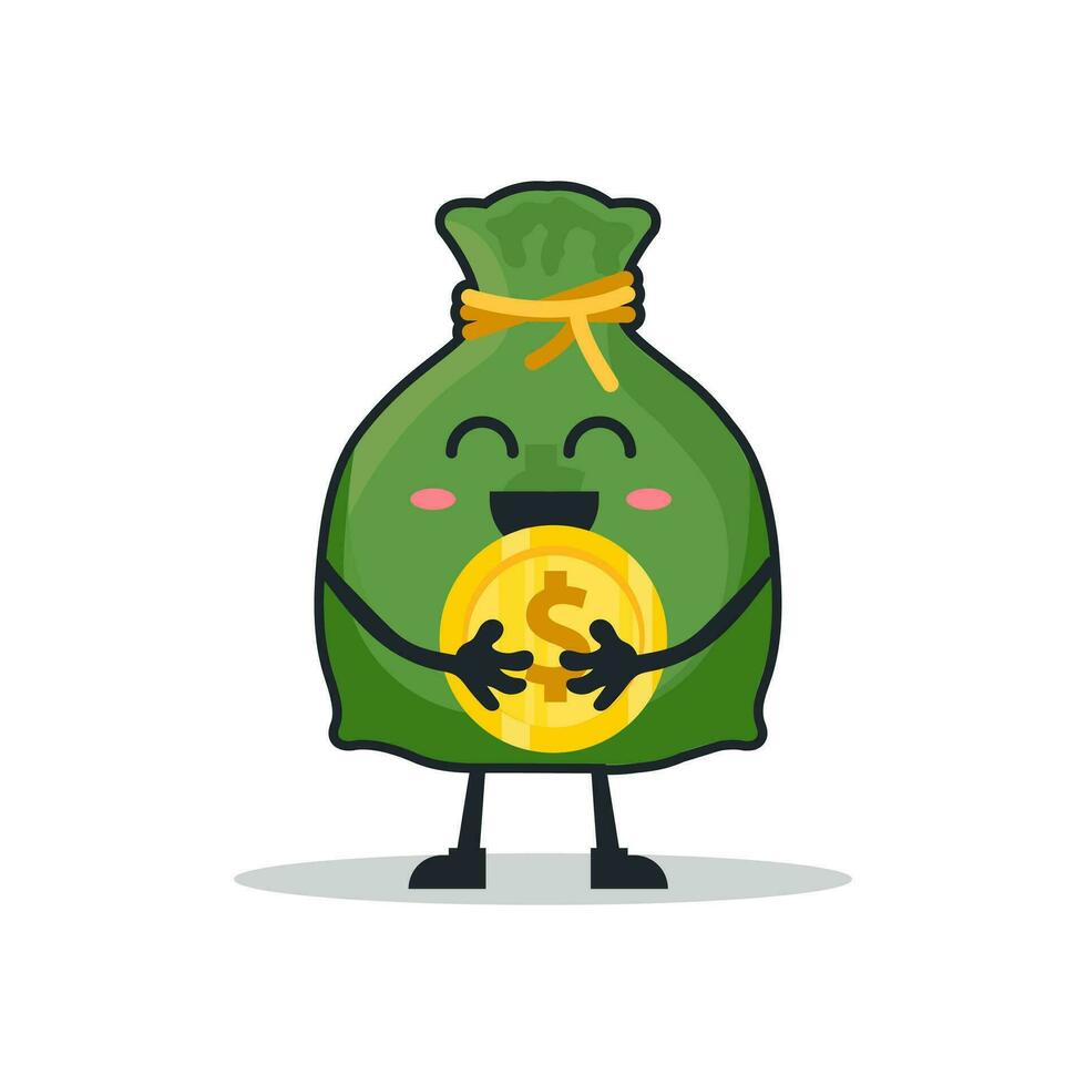 süß Maskottchen Karikatur Charakter Geld Tasche mit Konzept Geschäft. Vektor Illustration