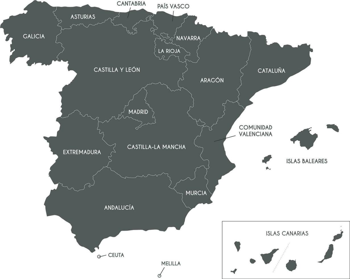 vektor Karta av Spanien med regioner och områden och administrativ divisioner. redigerbar och klart märkt skikten.