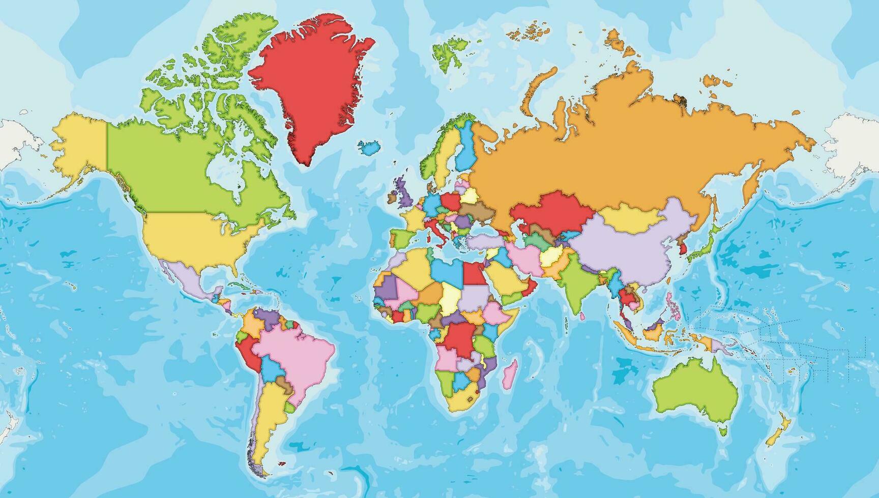 i hög grad detaljerad tom värld Karta vektor illustration med annorlunda färger för varje Land. redigerbar och klart märkt skikten.