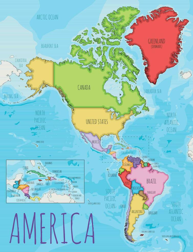 politisch Amerika Karte Vektor Illustration mit anders Farben zum jeder Land. editierbar und deutlich beschriftet Lagen.