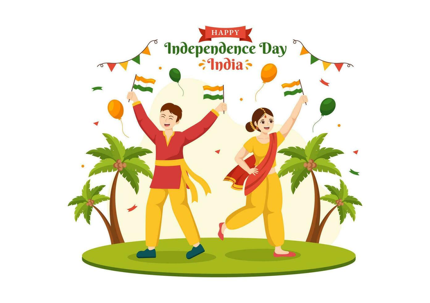Lycklig oberoende dag Indien vektor illustration på 15 augusti med indisk flagga i platt tecknad serie hand dragen firande bakgrund mallar