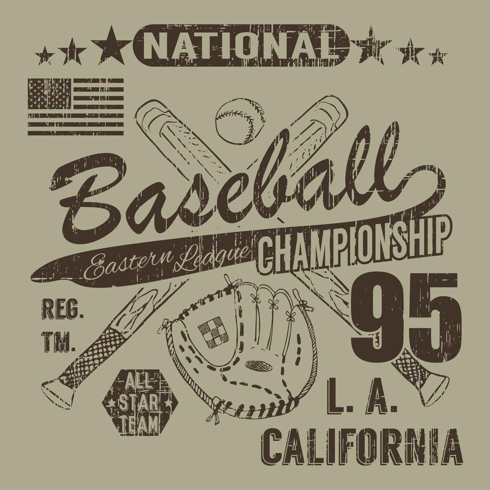 baseball sport typografi östliga ligan Los Angeles skiss av korsade baseball batsand handske tshirt utskrift design grafik vektor illustration affisch badge applikation etikett