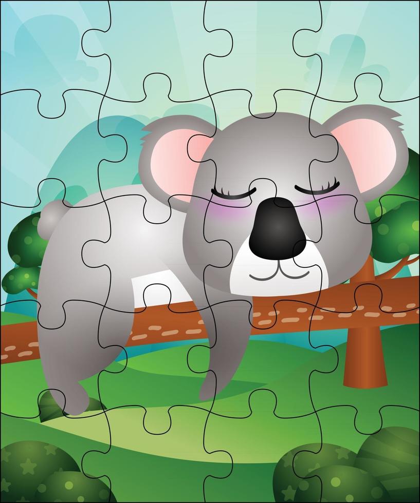 pusselspel illustration för barn med söt koala vektor