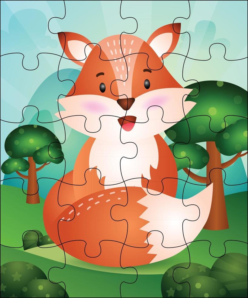 Puzzlespielillustration für Kinder mit niedlichem Fuchs vektor