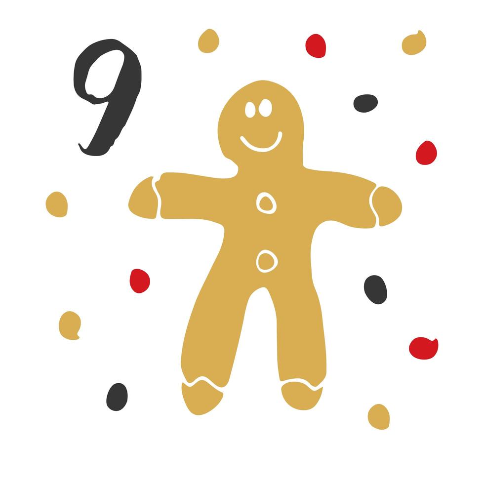 jul adventskalender. handritade element och siffror. vinterferiekalenderkortdesign, vektorillustration vektor