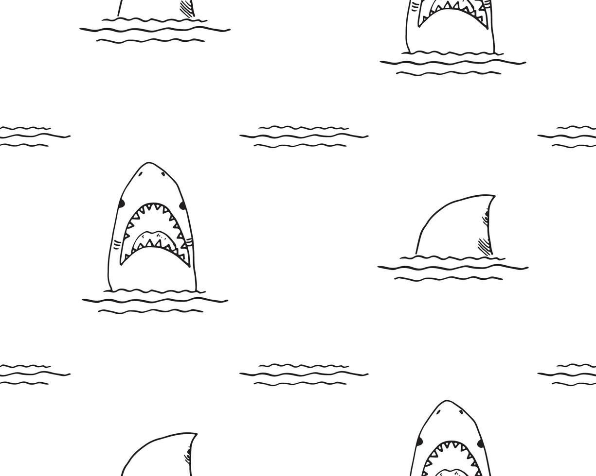 Hand gezeichnete skizzierte gekritzelte Gekritzelhai-Vektorillustration des nahtlosen Musters des Hais vektor