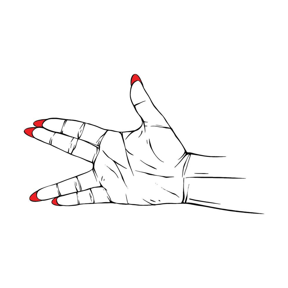 lange rot Nägel Hand gezeichnet Geste skizzieren Vektor Illustration Linie Kunst