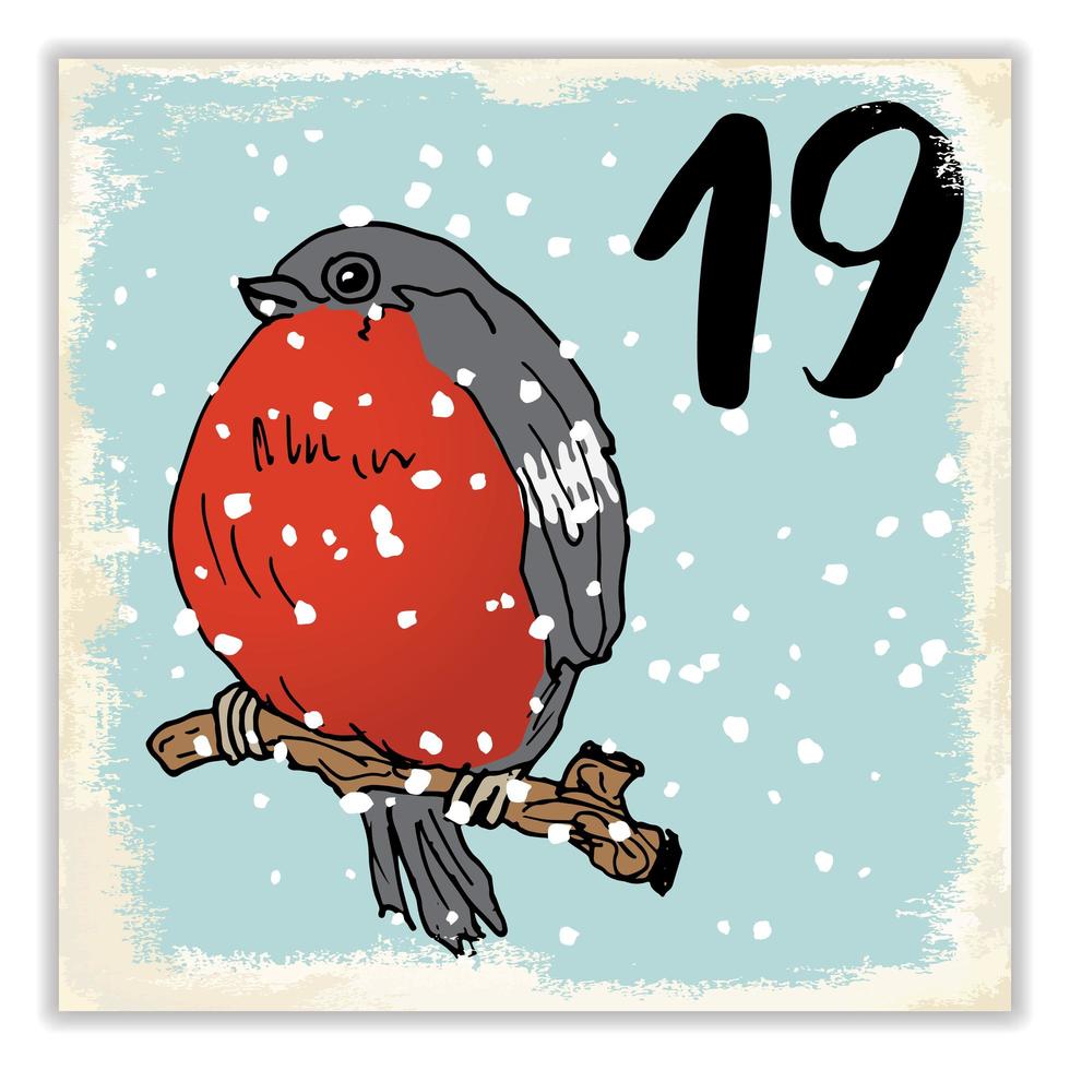 Weihnachts Adventskalender. handgezeichnete Elemente und Zahlen. Winterferien-Kalenderkartenentwurf, Vektorillustration vektor