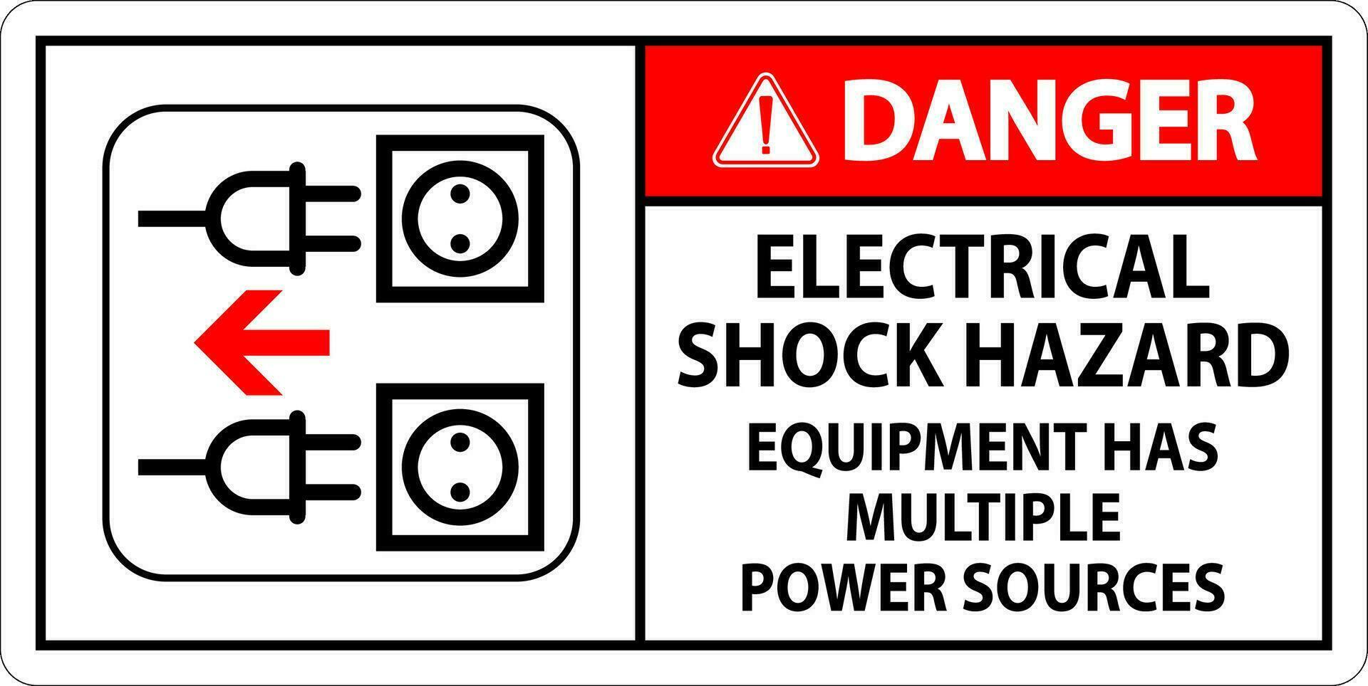 fara tecken elektrisk chock fara, Utrustning har flera olika kraft källor vektor