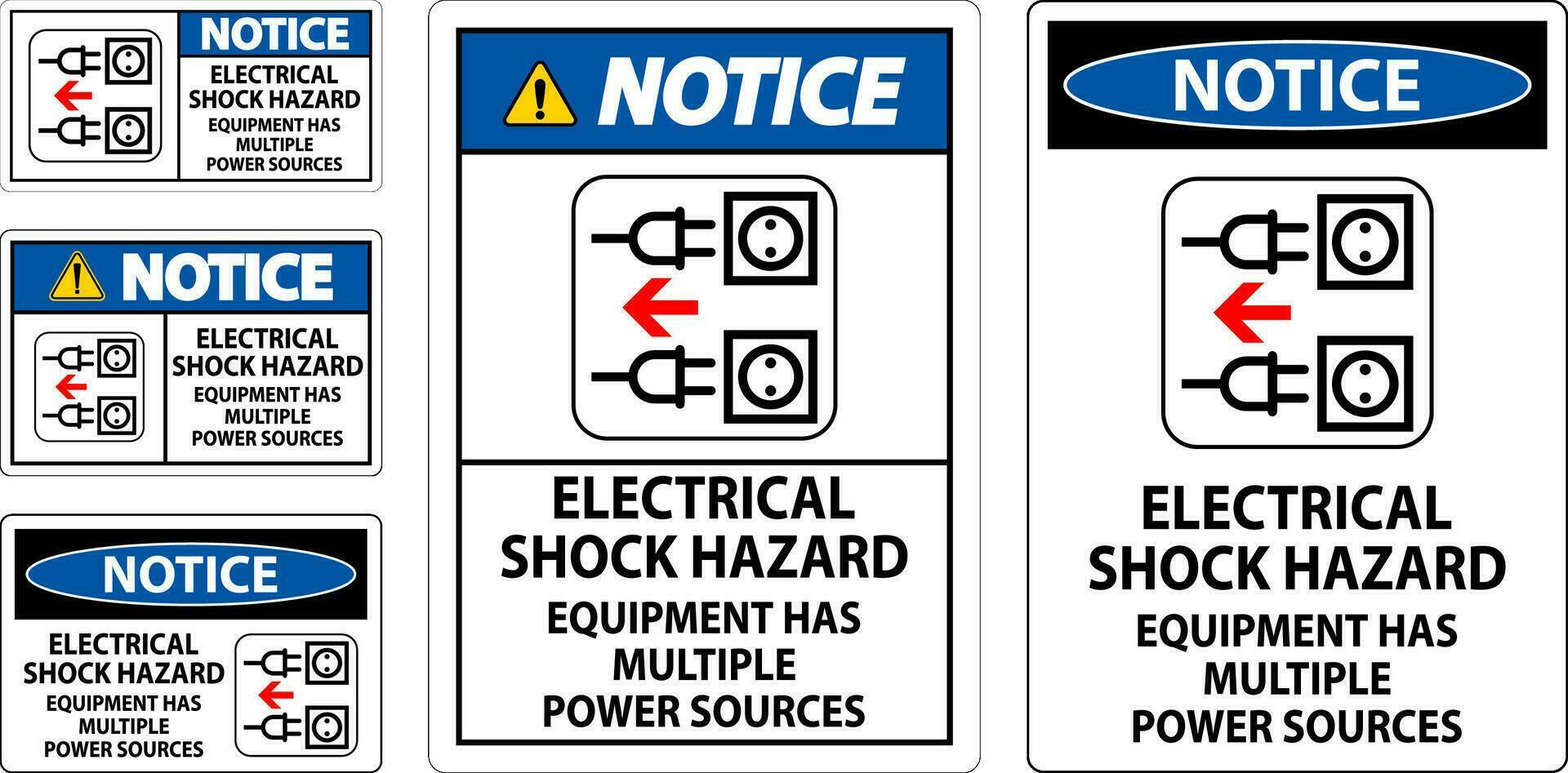 lägga märke till tecken elektrisk chock fara, Utrustning har flera olika kraft källor vektor