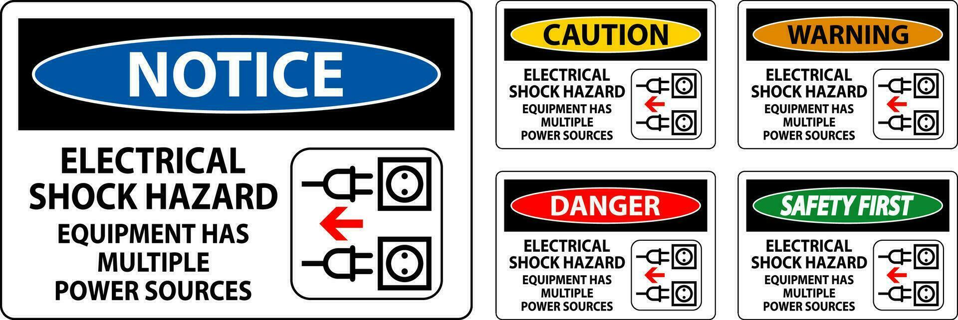 Achtung Zeichen elektrisch Schock Gefahr, Ausrüstung hat mehrere Leistung Quellen vektor