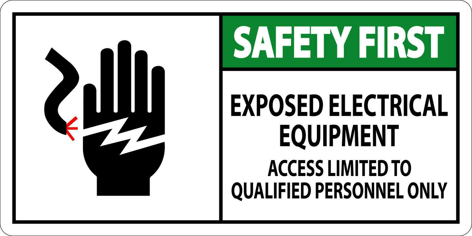 säkerhet först tecken utsatt elektrisk Utrustning, tillgång begränsad till kvalificerad personal endast vektor