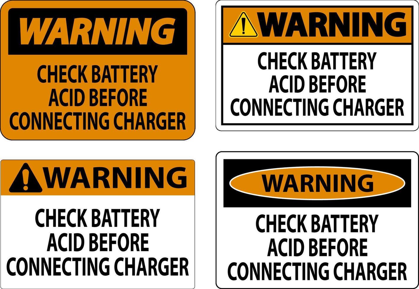 Warnung Zeichen prüfen Batterie Acid Vor verbinden Ladegerät vektor