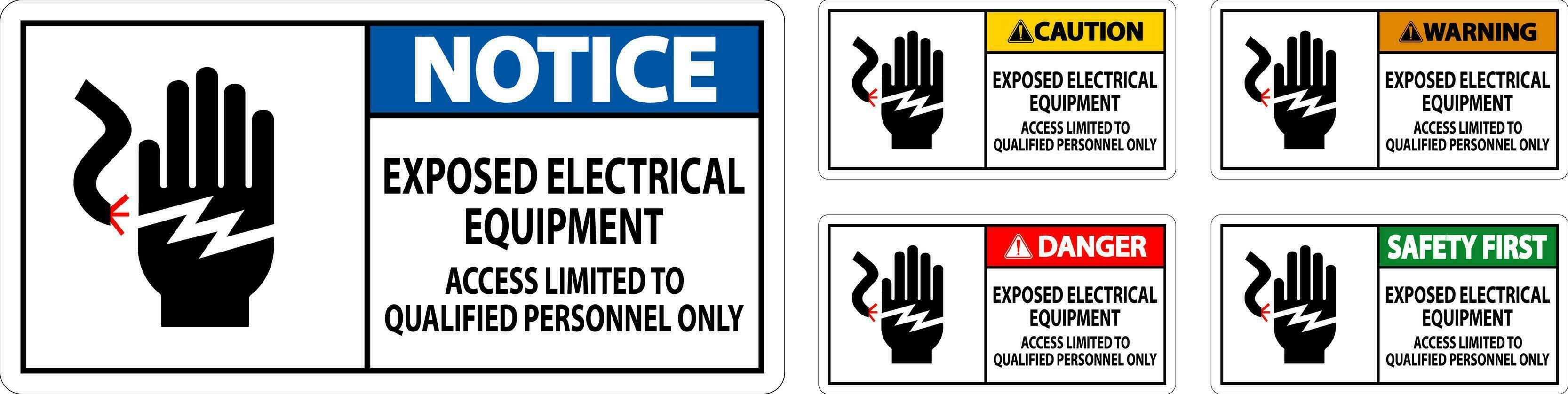 Achtung Zeichen ausgesetzt elektrisch Ausrüstung, Zugriff begrenzt zu qualifiziert Personal nur vektor