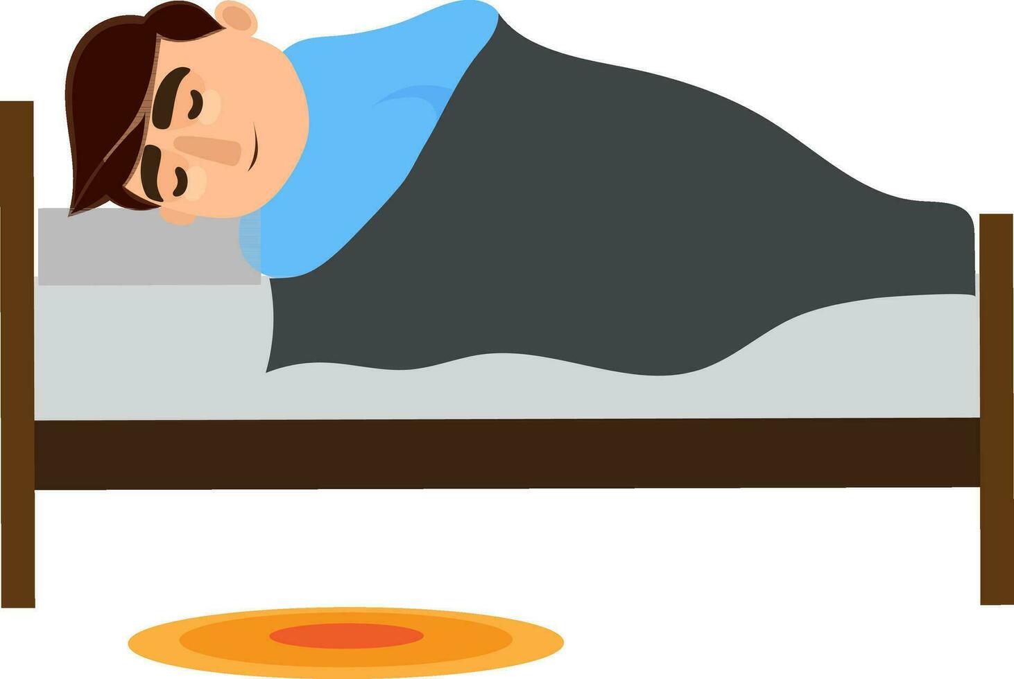 Mann Karikatur Charakter Schlafen auf Bett. vektor