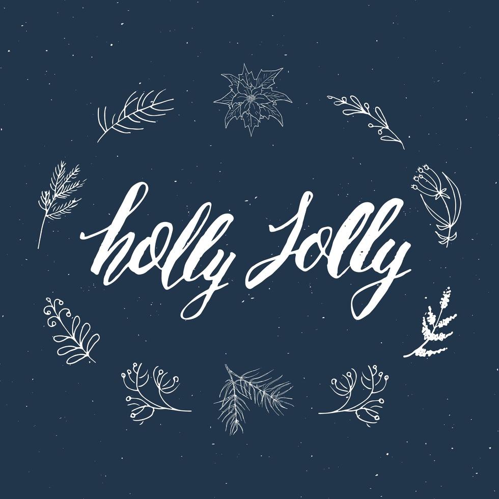 Frohe Weihnachten kalligraphische Beschriftung Holly Jolly. typografische Grüße Design. Kalligraphie-Beschriftung für Feiertagsgruß. Hand gezeichnete Beschriftungstextvektorillustration vektor