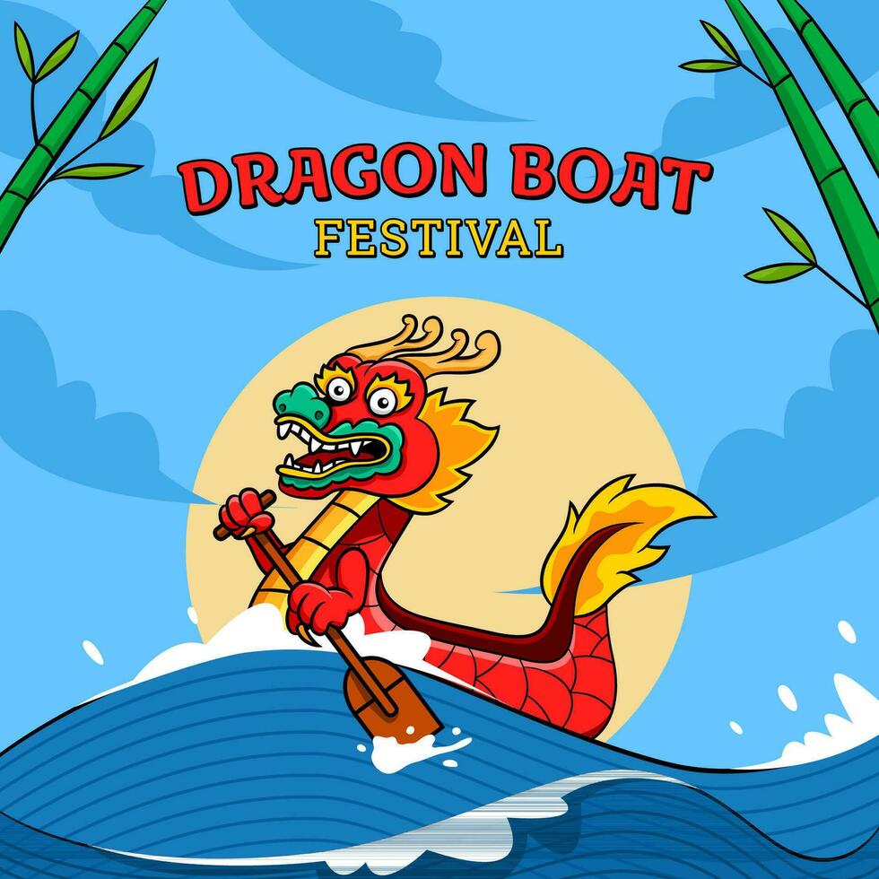 Drachenboot Paddeln Zeichentrickfigur vektor