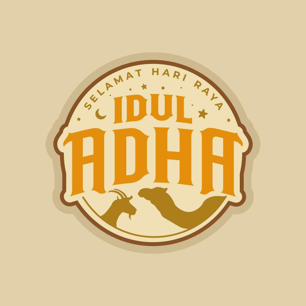 eid al adha Logo mit Ziege und Kamel. Selamat Hari raya idul adha übersetzt zu eid al adha Mubarak vektor