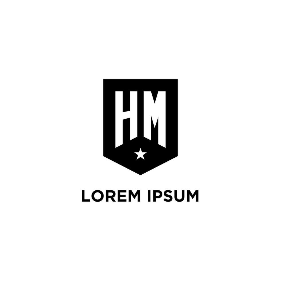 hm monogram första logotyp med geometrisk skydda och stjärna ikon design stil vektor