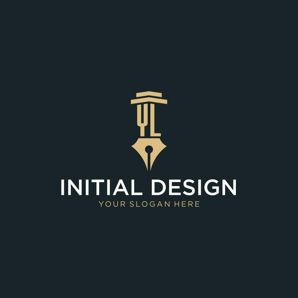 yl monogram första logotyp med fontän penna och pelare stil vektor