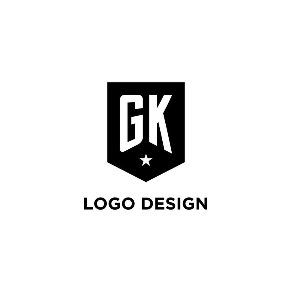 gk monogram första logotyp med geometrisk skydda och stjärna ikon design stil vektor