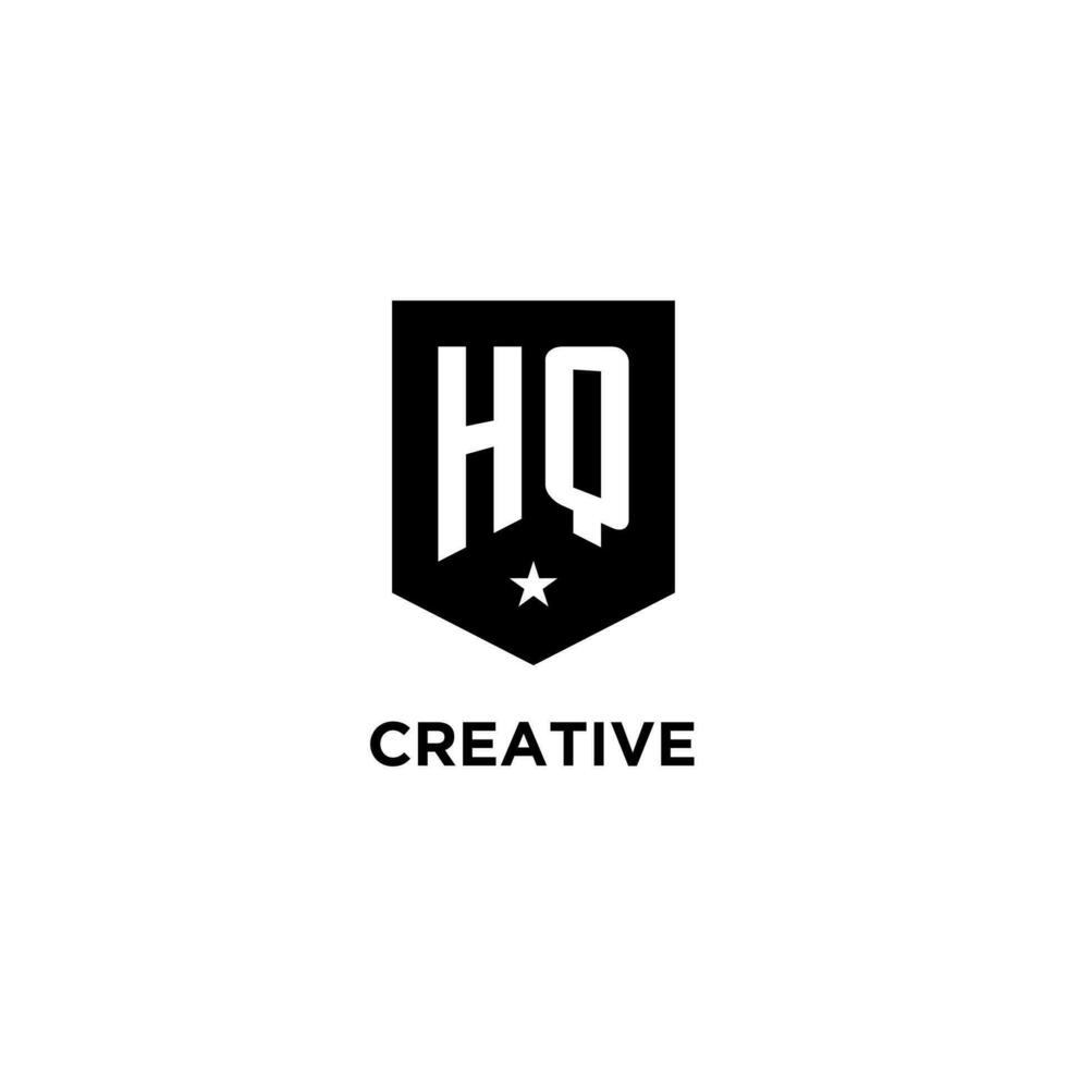 hq monogram första logotyp med geometrisk skydda och stjärna ikon design stil vektor