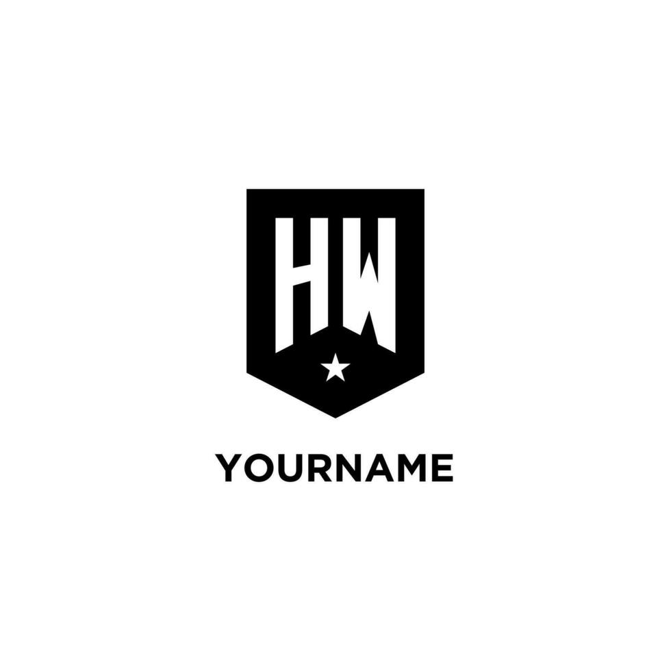 H w monogram första logotyp med geometrisk skydda och stjärna ikon design stil vektor