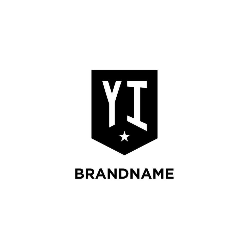 yi monogram första logotyp med geometrisk skydda och stjärna ikon design stil vektor