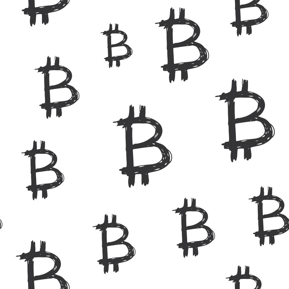 nahtloses Muster der Bitcoin-Zeichenikon-Pinselbeschriftung, kalligraphischer Symbolhintergrund des Schmutzes, Vektorillustration vektor